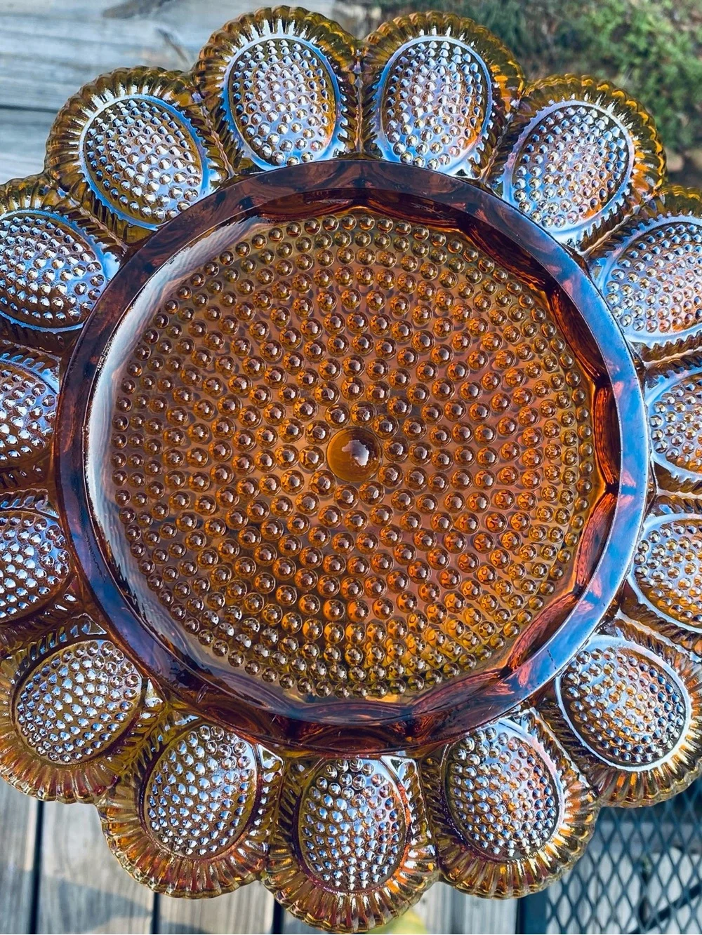 Vintage Indiana Glass Marigold Carnival Glass 15 Egg Tray - 11” wide